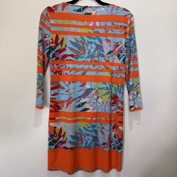 BCBGMaxAzria Colorful Striped Tropical 3/4 sleeve Shift Dress size XS Vacation - Picture 13 of 16